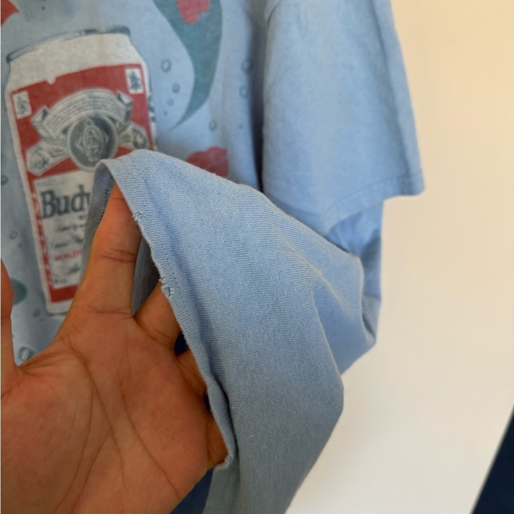 Light Blue Women’s Sz Small Junkfood Clothing Budweiser Is A Friend of Mine Tee - Picture 5 of 7